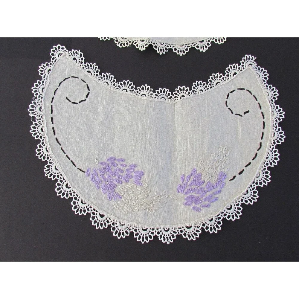 Vintage Butterfly Floral Doily Dresser Scarf Embroidery Set Linen Crochet Edges